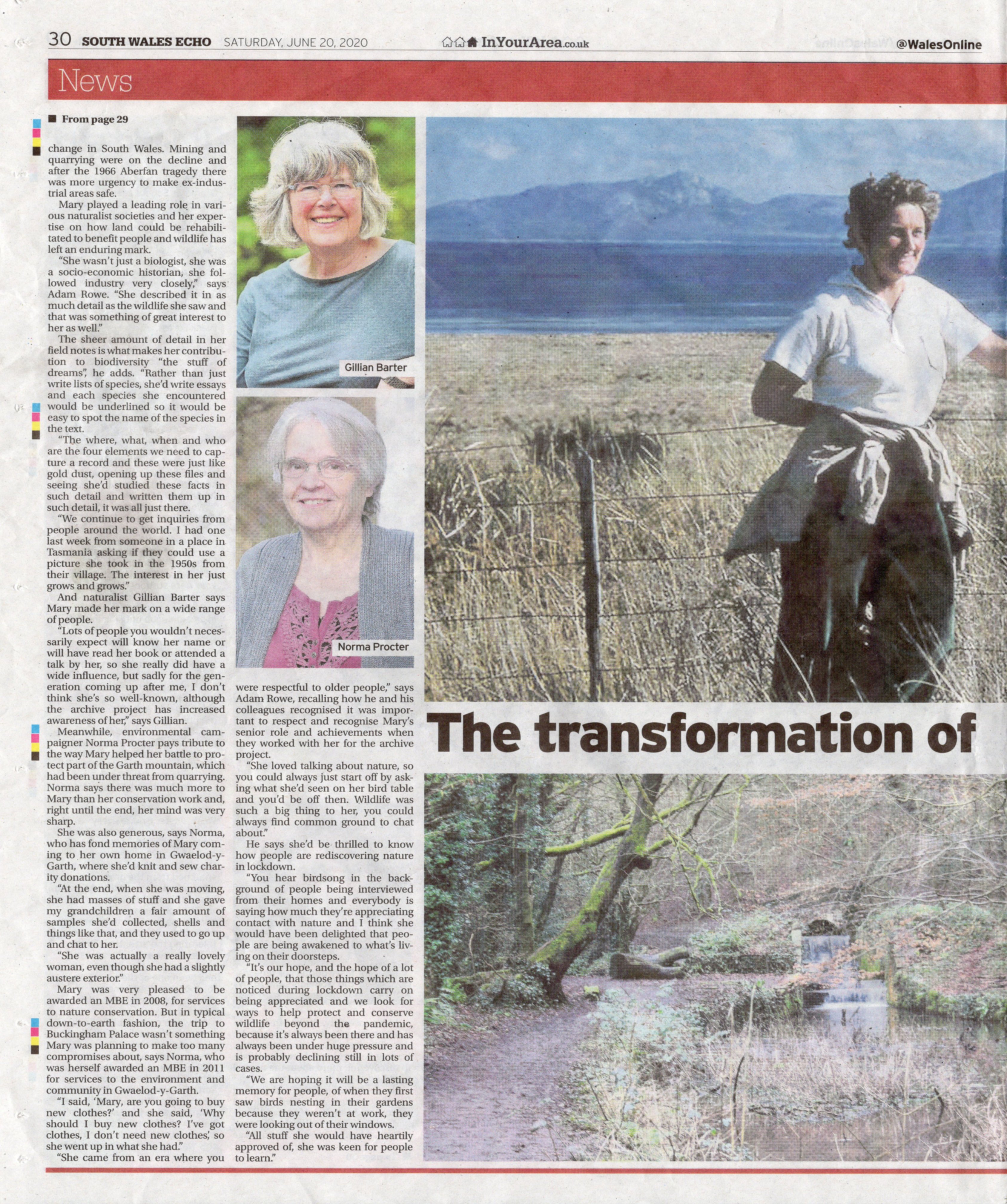 Mary Gillham Archive ~ South Wales Echo June 2020