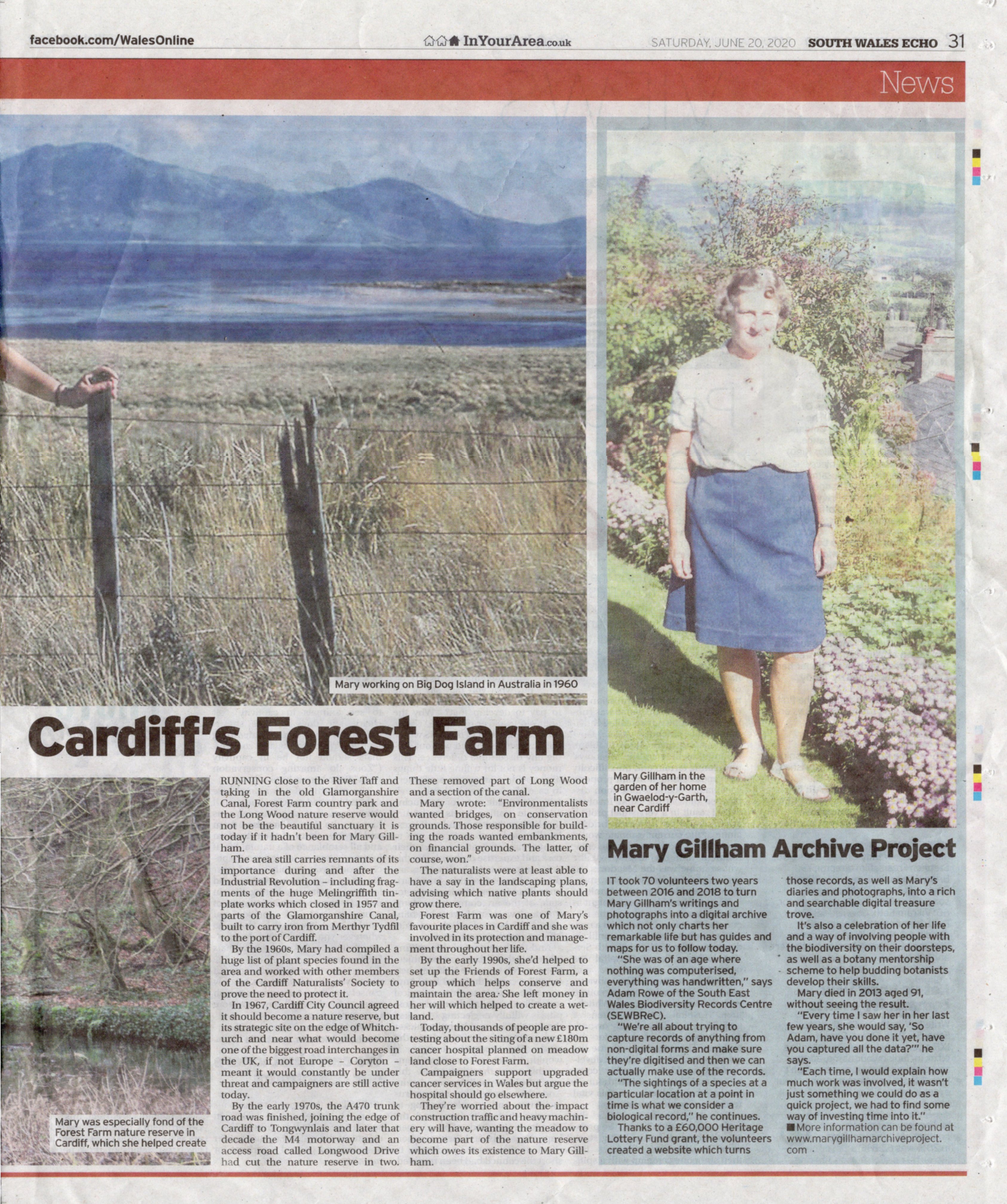 Mary Gillham Archive ~ South Wales Echo June 2020