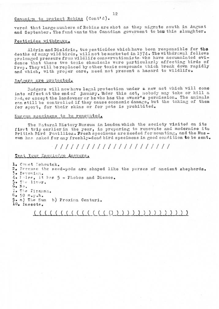 Natural History Gazette
No. 8 December 1973