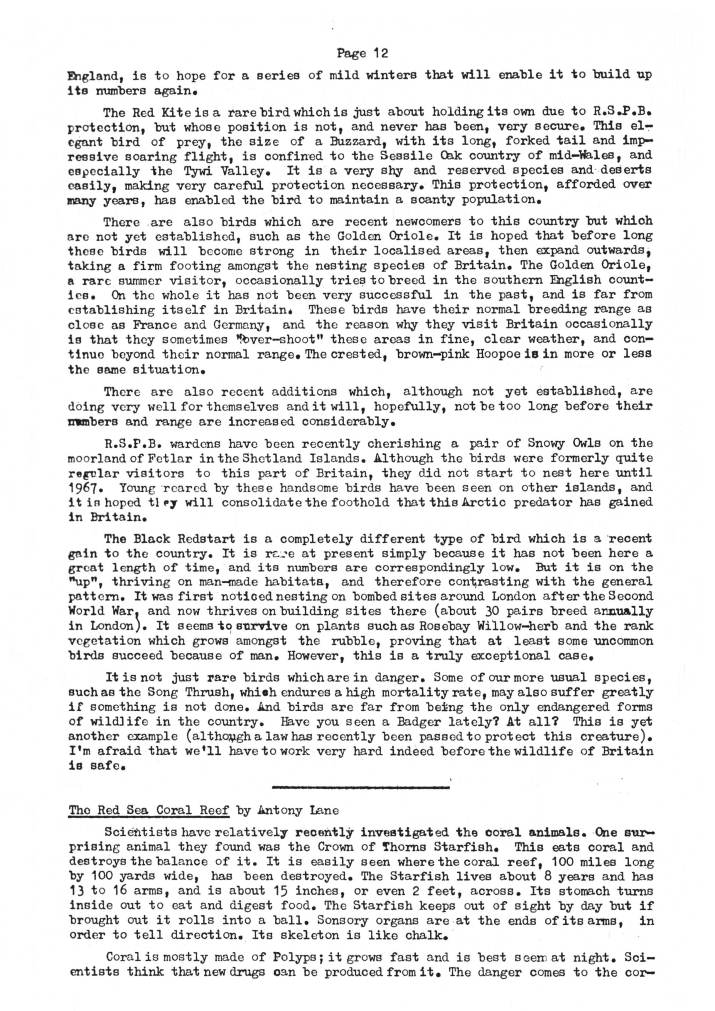 Natural History Gazette
No. 10 July 1974