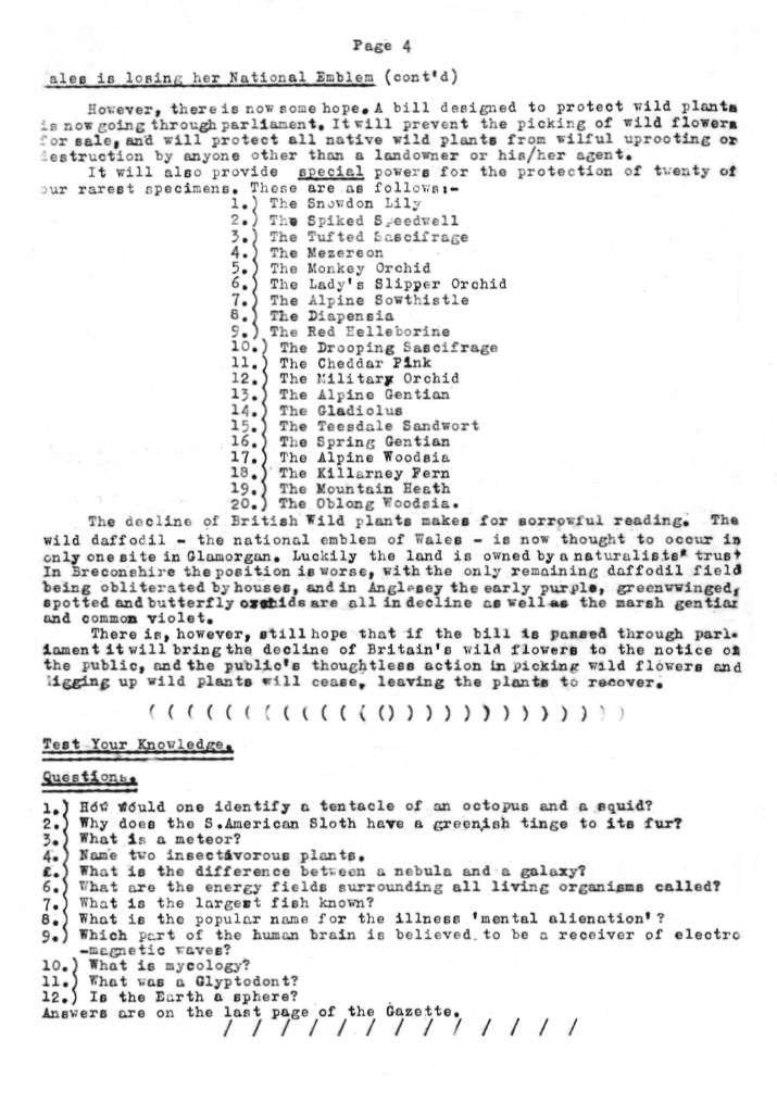 Natural History Gazette
No. 9 March 1974