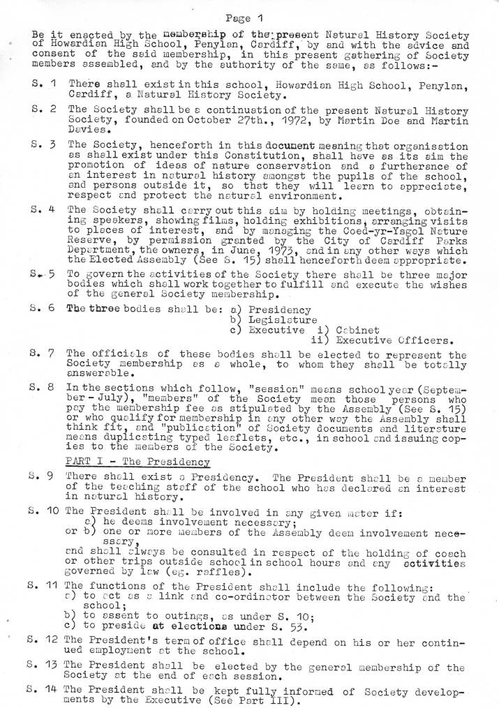 The Howardian High School
NATURAL HISTORY SOCIETY
CONSTITUTION