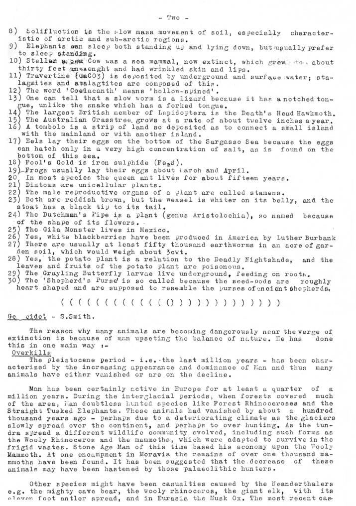 Natural History Gazette
No. 14 February 1975