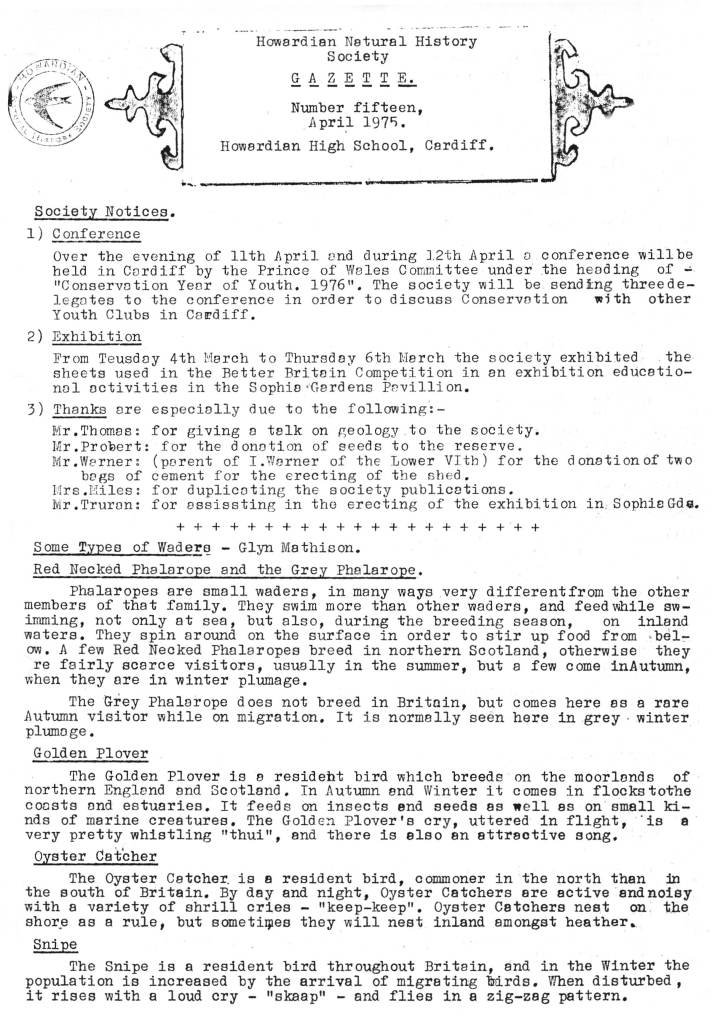 Natural History Gazette
No. 15 April 1975