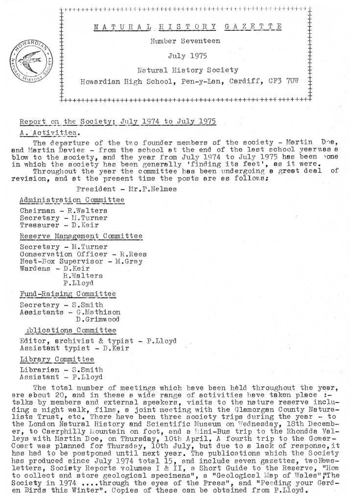 Natural History Gazette
No. 17 July 1975