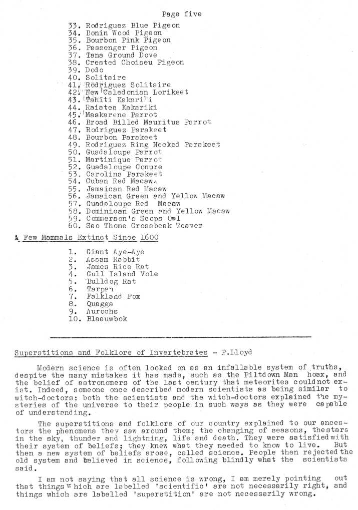 Natural History Gazette
No. 18 November 1975