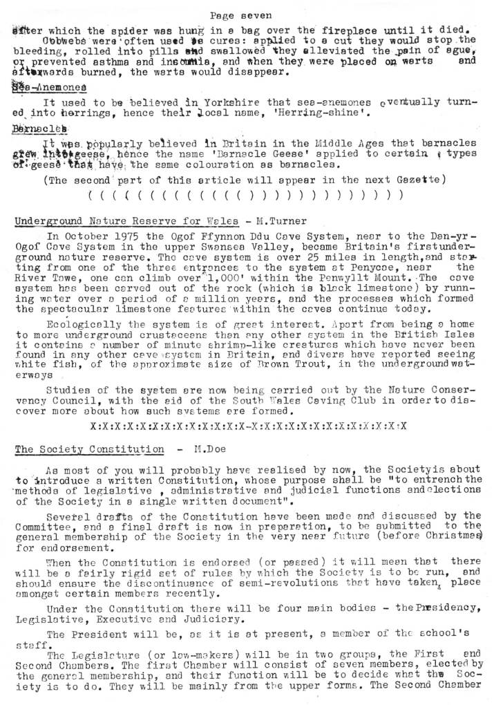 Natural History Gazette
No. 18 November 1975