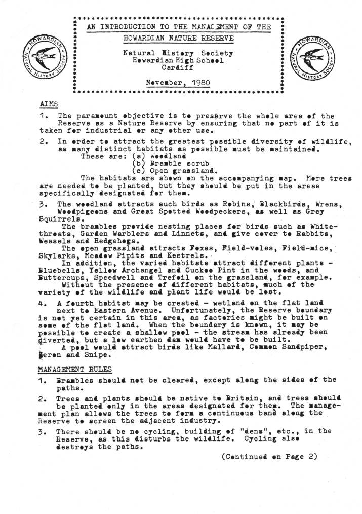 An Introduction to the Management of the
Howardian Nature Reserve