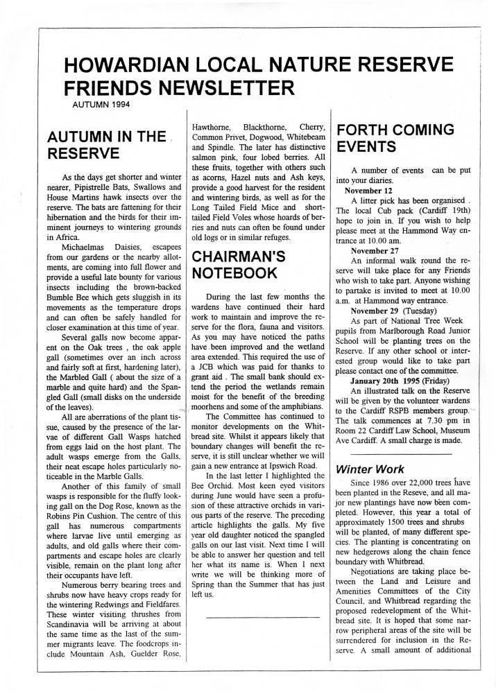Newsletter Autumn 1994 no. 2