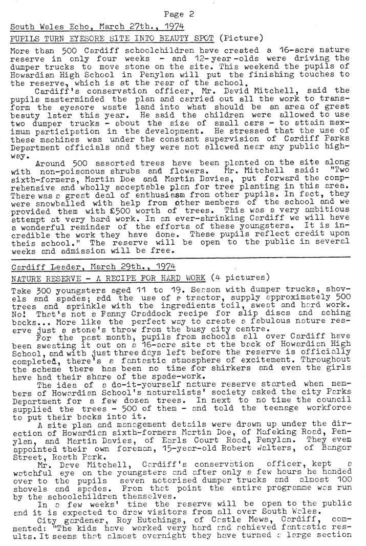 Natural History Society
Howardian High School
Press Review 1974