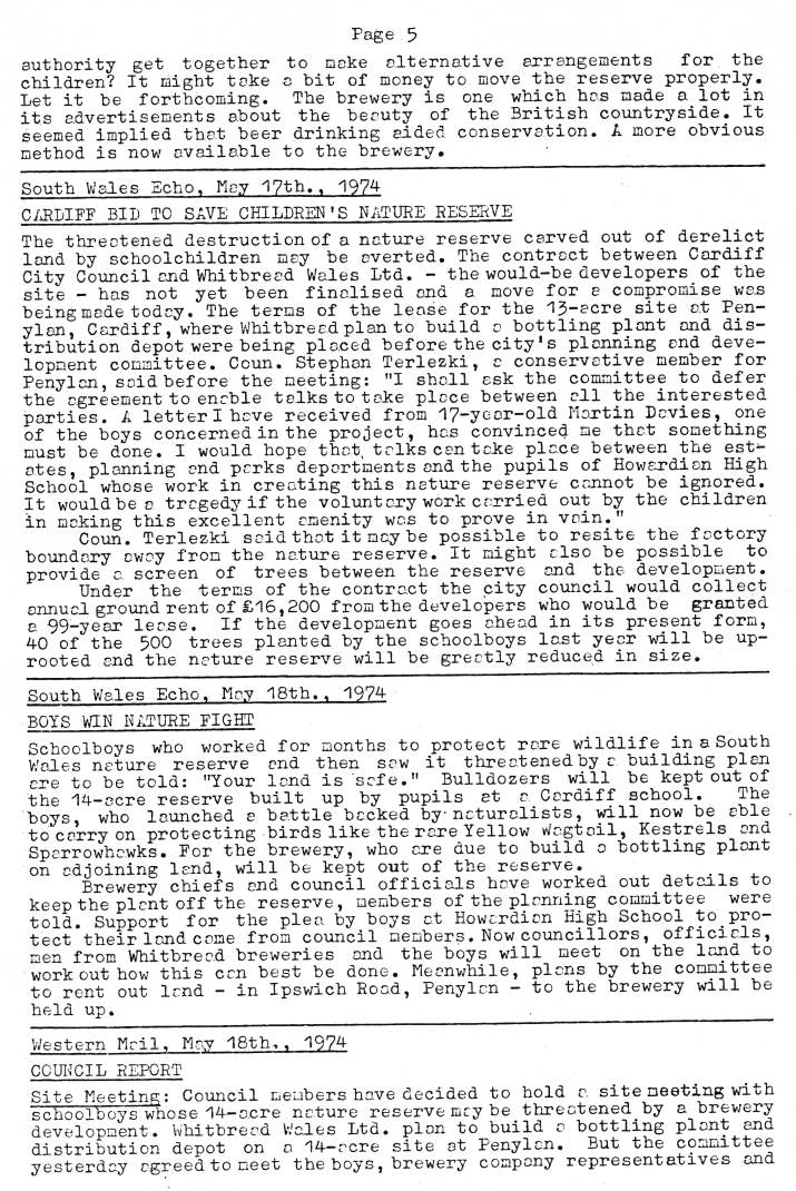 Natural History Society
Howardian High School
Press Review 1974