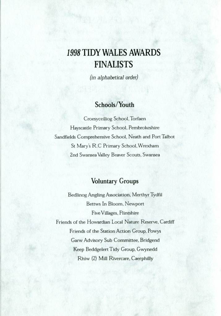 Howardian Local Nature Reserve
Tidy Wales Awards 1998