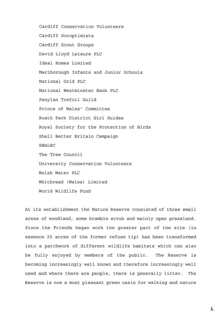 Howardian Local Nature Reserve
Tidy Wales Awards 1998