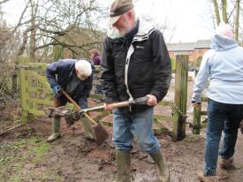 Howardian Local Nature Reserve Clearing mud from the Hammond Way entrance March 2012