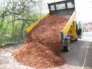 Howardian Local Nature Reserve  Chippings & stone dust spread Hammond Way entrance April 2012